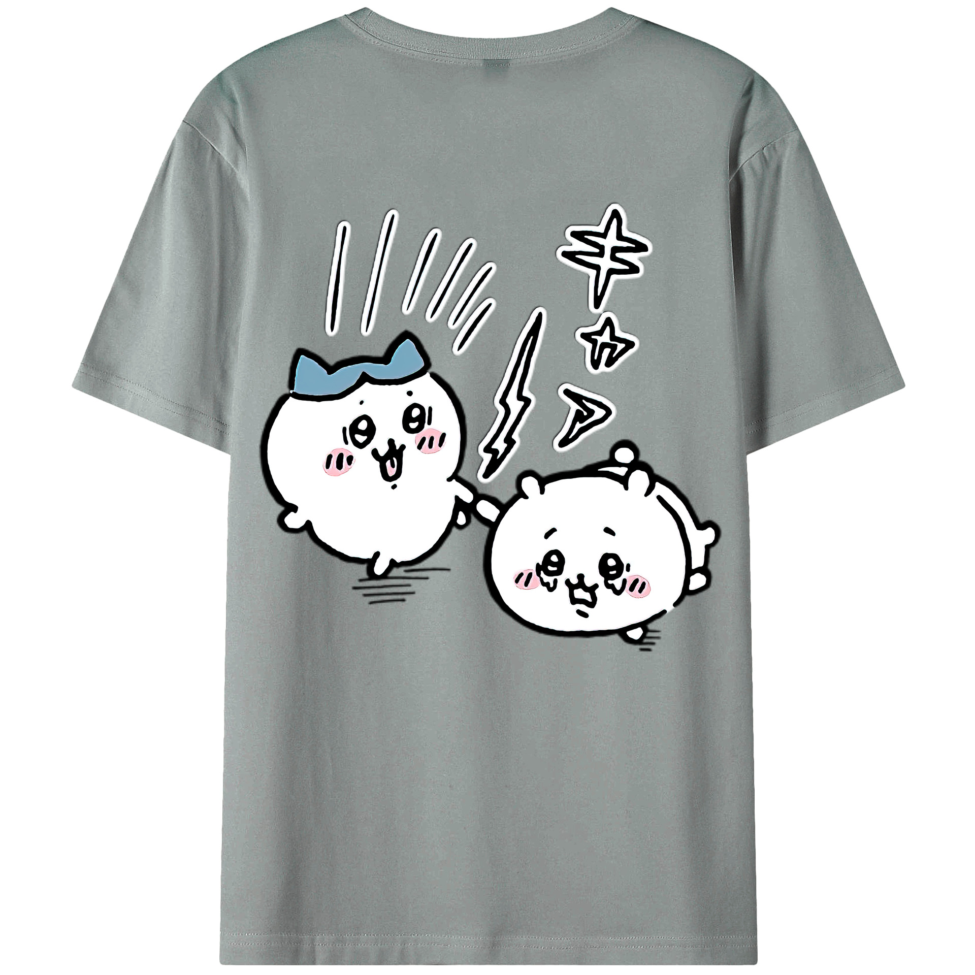 （画像用） ちいかわ ハチワレ Chii-kawa hachiware 綿100％ メンズ半袖Tシャツ（バックプリント） 通気性